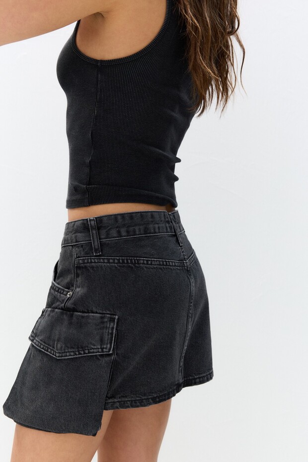 Denim kargo mini etek - 3
