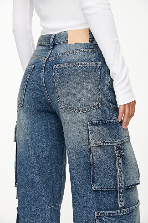 Geniş paça kargo jean - 5
