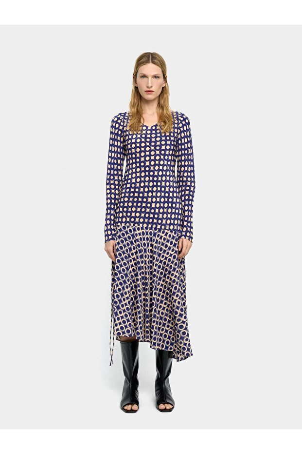 Desenli Midi Elbise - 1