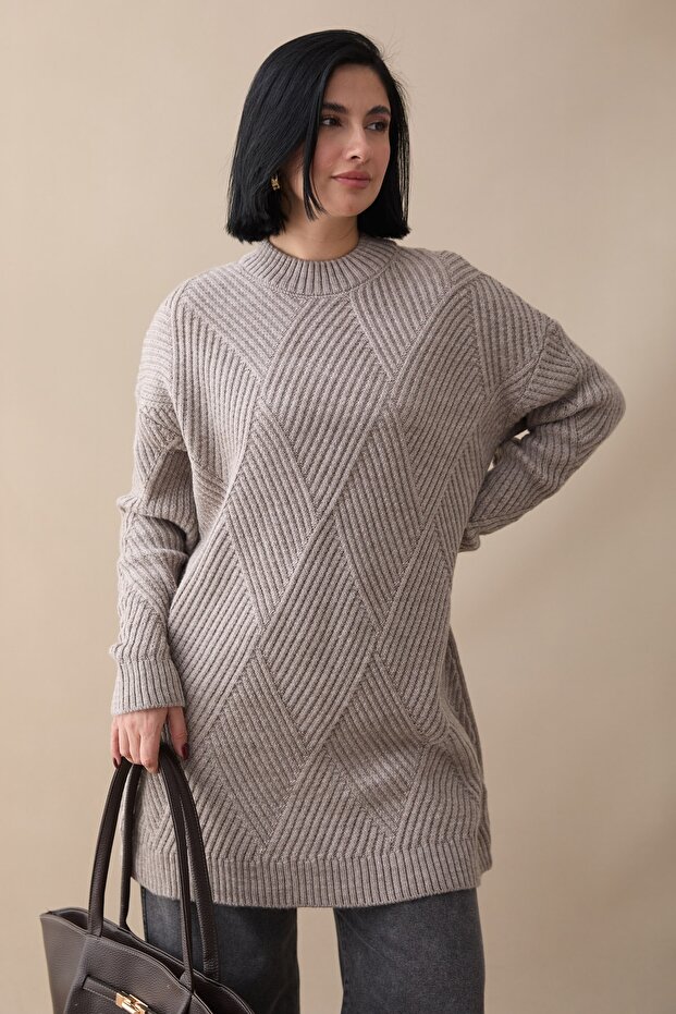 Embossed Striped Pattern Mink Knitwear Tunic