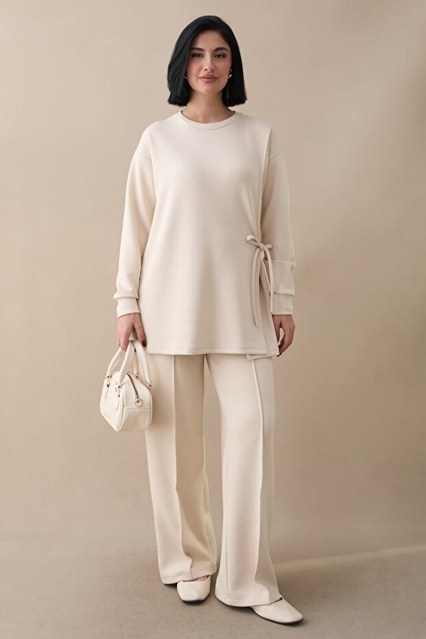 Slit Beige Modal Set with Tie