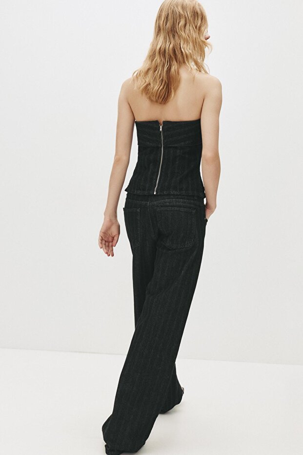 Çizgili bol kesim jean - 2