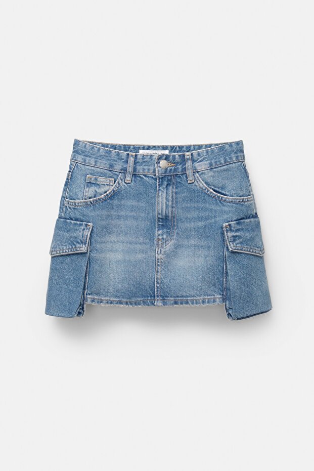 Denim kargo mini etek - 6