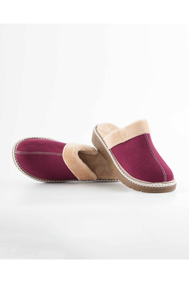 Women's House Slippers Plush Lined Winter Closed Toe Non-Slip Sole Warm Comfortable Slippers Burgundy