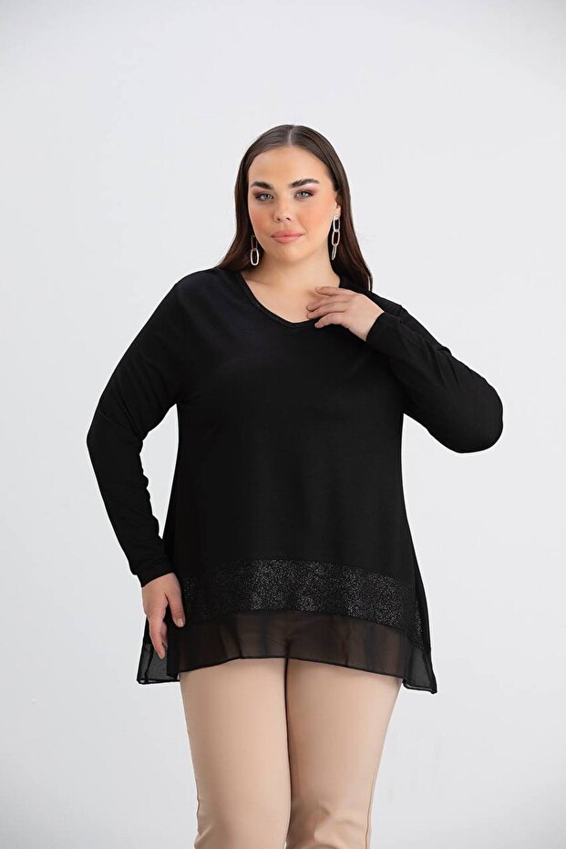 Women's Elegant Skirt Tulle Embroidered Viscose Plus Size Blouse