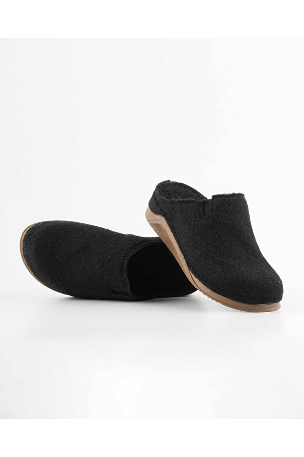 Women's House Slippers Felt Textured Winter Closed Toe Non-Slip Sole Comfortable Daily Slippers Black