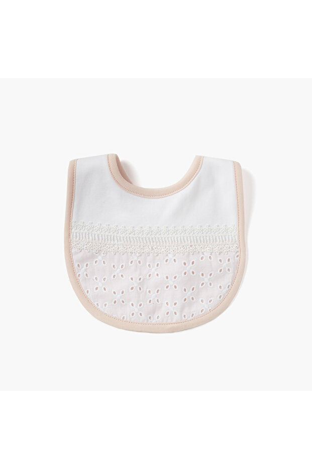 Schiffli Muslin Bib with Button Closure