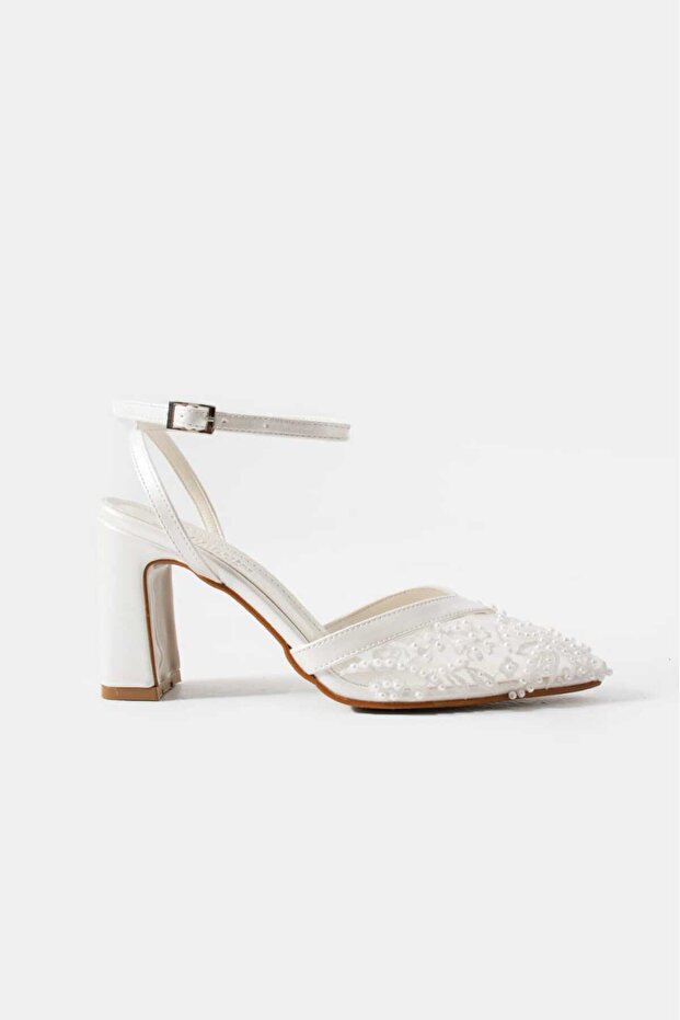 Stiletto New Season Mesh Bead Knitted White Skin Heel Height 9 cm Thick Heel