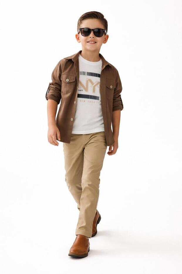 Boys' 3-Piece Linen Shirt Set (Shirt, T-Shirt, Trousers)