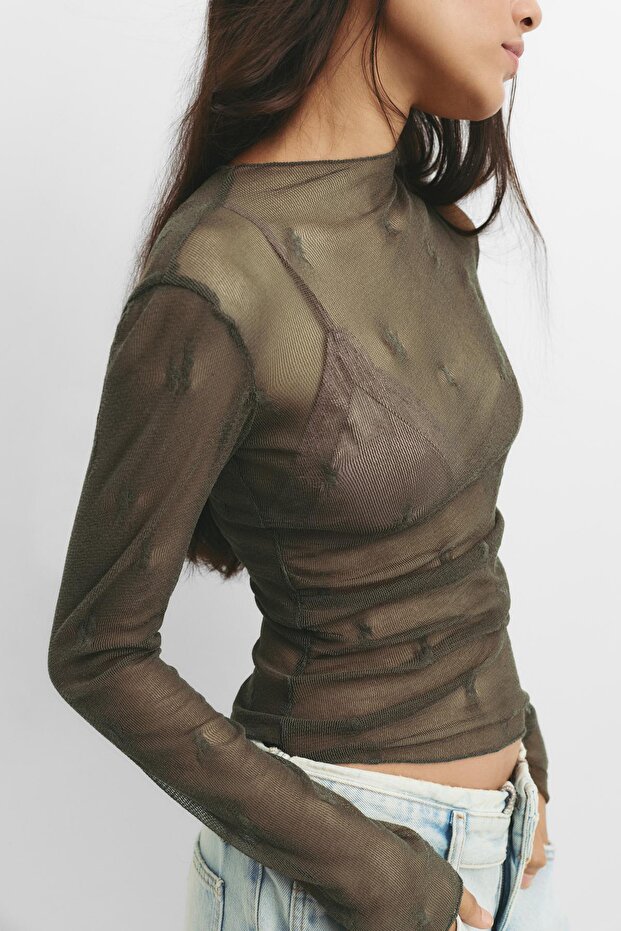 Şeffaf uzun kollu üst - 4