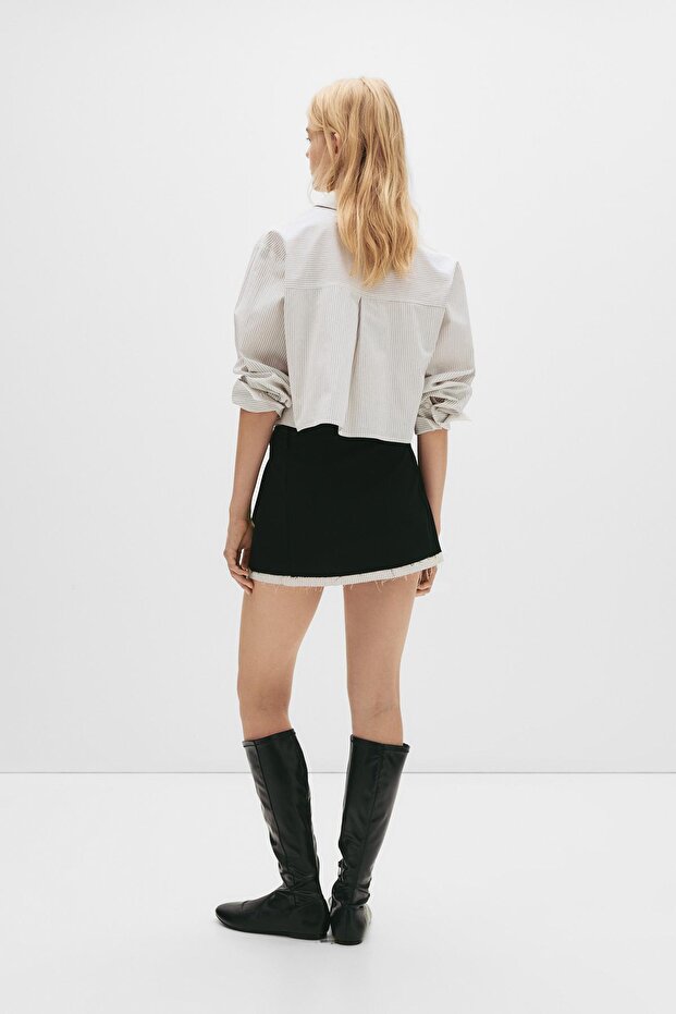 Çizgili cepli crop gömlek - 3