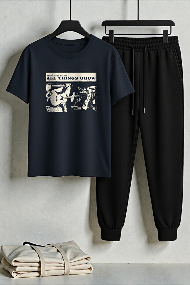 Unisex All Things Grow Design Printed T-Shirt - 2-Piece Tracksuit Set