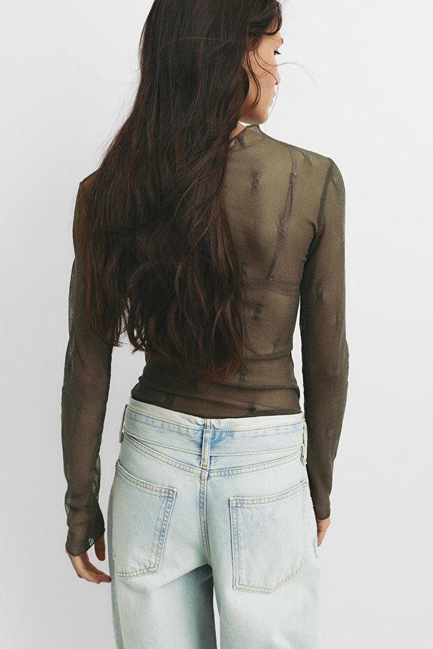 Şeffaf uzun kollu üst - 3