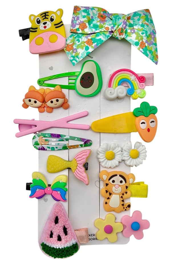 Girl's Colorful Figured Hair Clips/Barrettes Set – 14 Pieces Hair Accessories