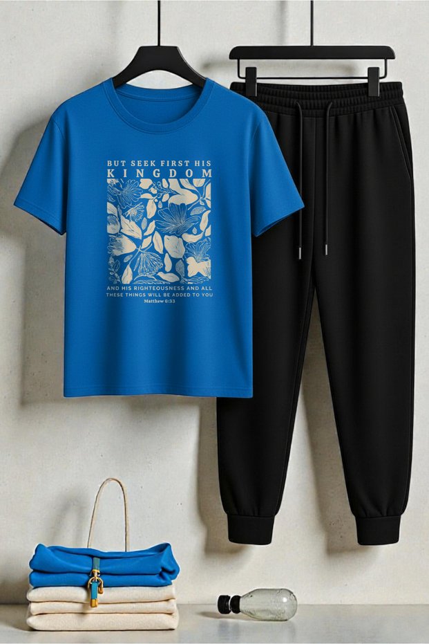 Unisex but Seek First His Kingdom Design Printed T-Shirt - 2 Piece Tracksuit Set