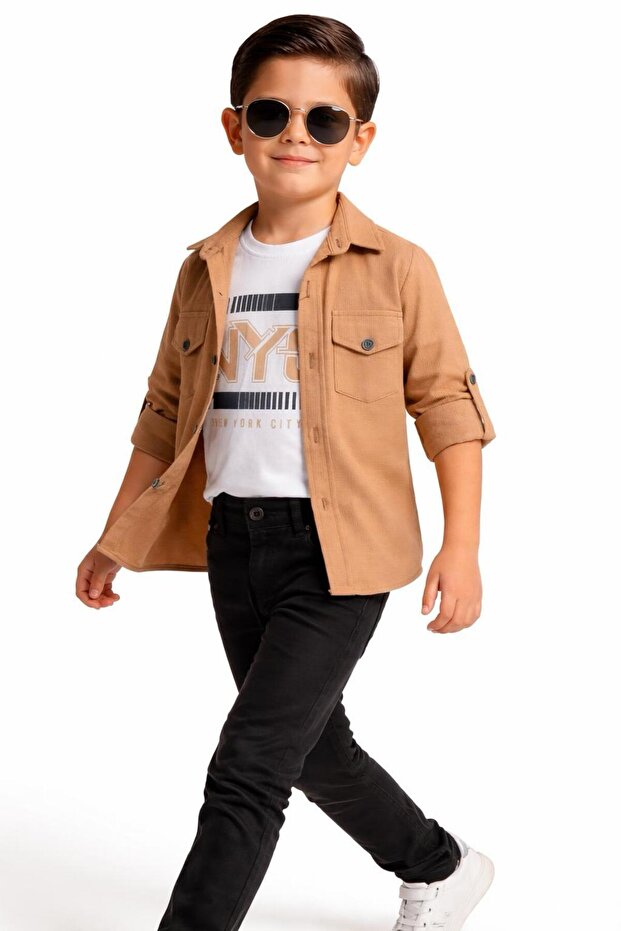Boys' 3-Piece Linen Shirt Set (Shirt, T-Shirt, Trousers)