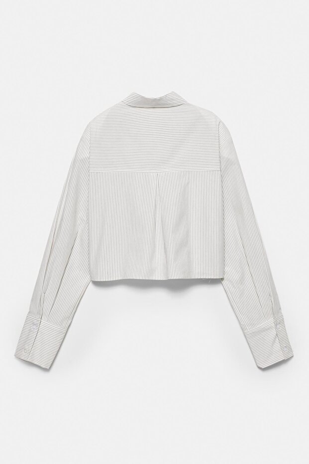 Çizgili cepli crop gömlek - 5