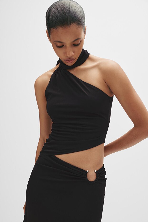 Pencere detaylı midi elbise - 3