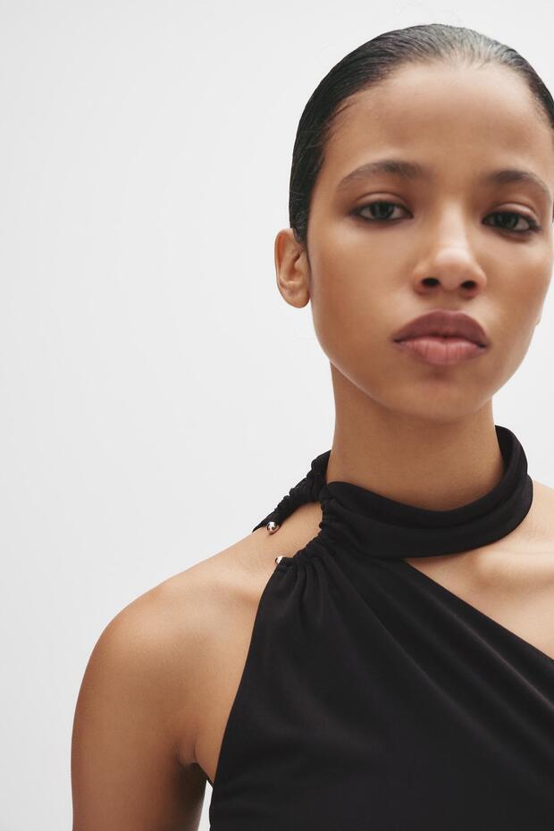 Pencere detaylı midi elbise - 5