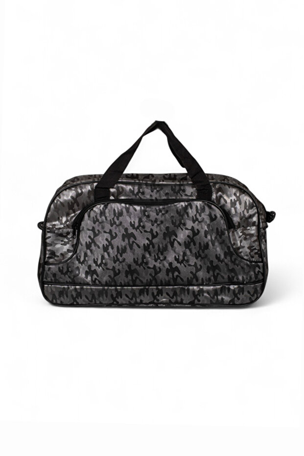 Unisex Gray Camouflage Camouflage Patterned Front Zipper Two Compartment Travel and Sports Bag