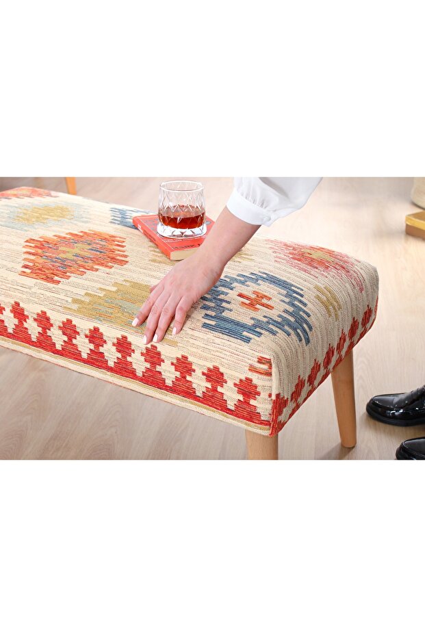 BESHİR KİLİM BENCH PUF, KREM - 4