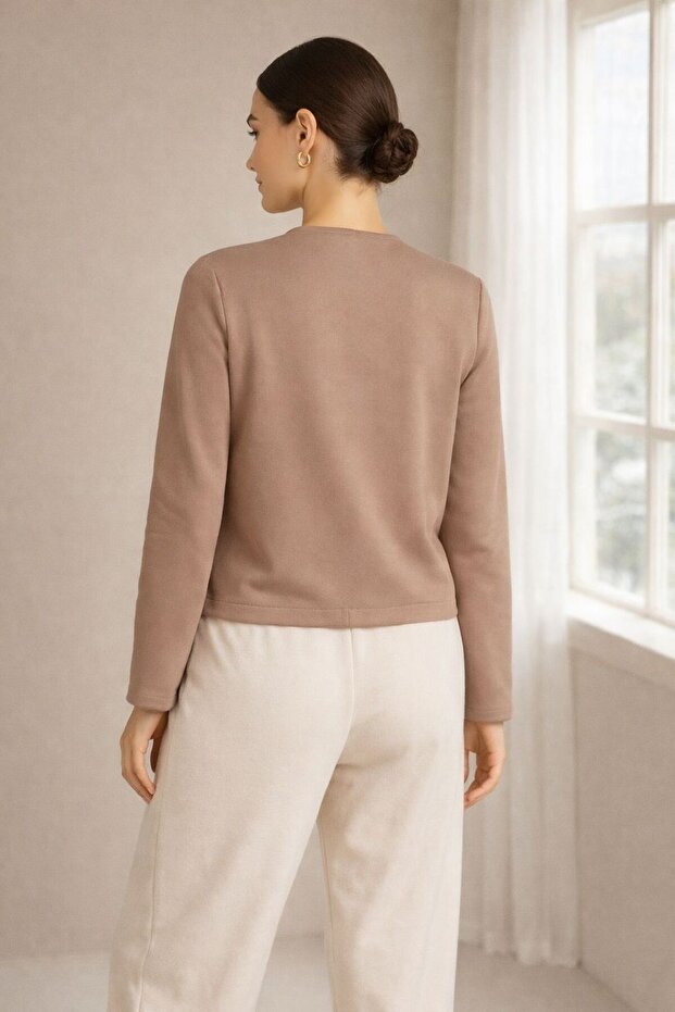 Oversize Basic Ceket Bej Premium Kumaş - 3