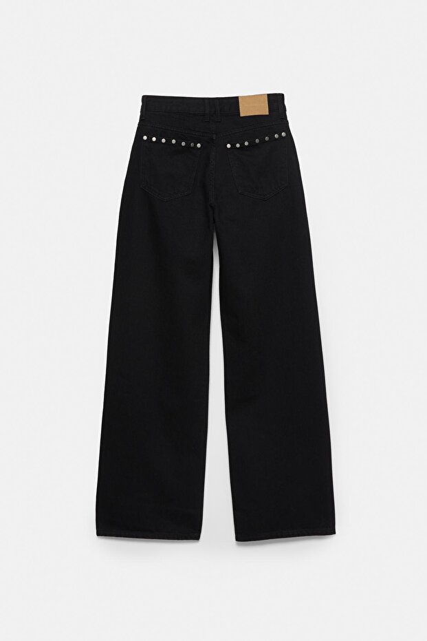 Siyah zımbalı straight fit jean - 4