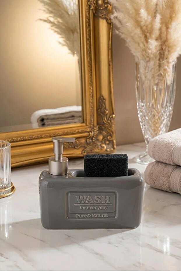Ceramic Liquid Soap Dispenser and Detergent Dispenser with Sponge Holder - Kitchen Bathroom Countertop Organizer - 500 ml