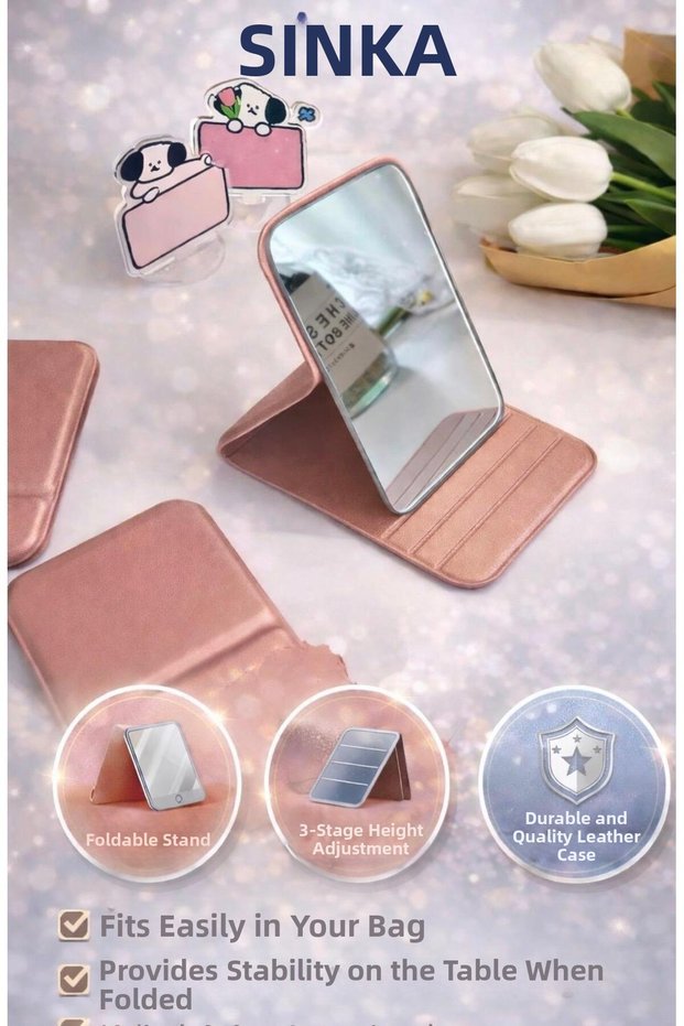 Makeup Mirror Portable with Leather Case Mini Pocket Foldable Makeup Mirror