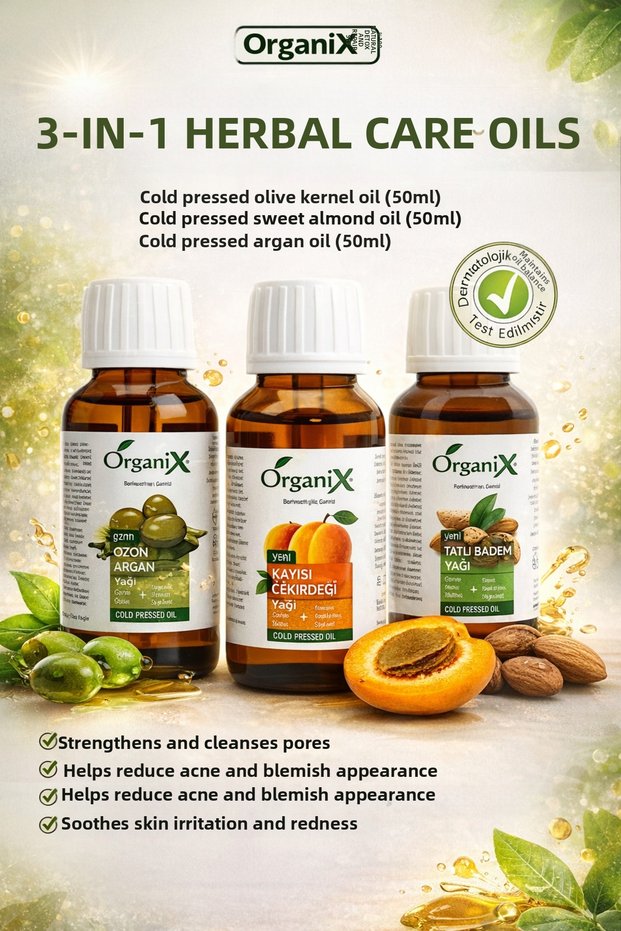 Natural Detox Skin Care Set | Cold Pressed Apricot+Almond+Argan Oil | Anti-Blemish (3X50Ml)