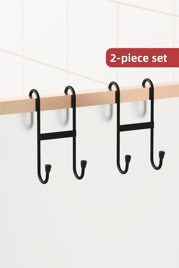 2 Pieces Shower Cabin Hanger Bathroom Kitchen Robe Towel Rack Metal Hanger Multi-Purpose Black Hanger