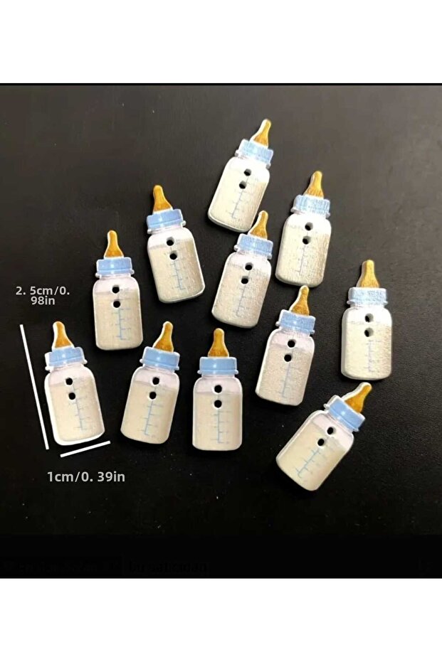 Baby Bottle Shaped Wooden Painted 2.5 cm Two Hole Mixed Button 1 Pack 6 Pieces