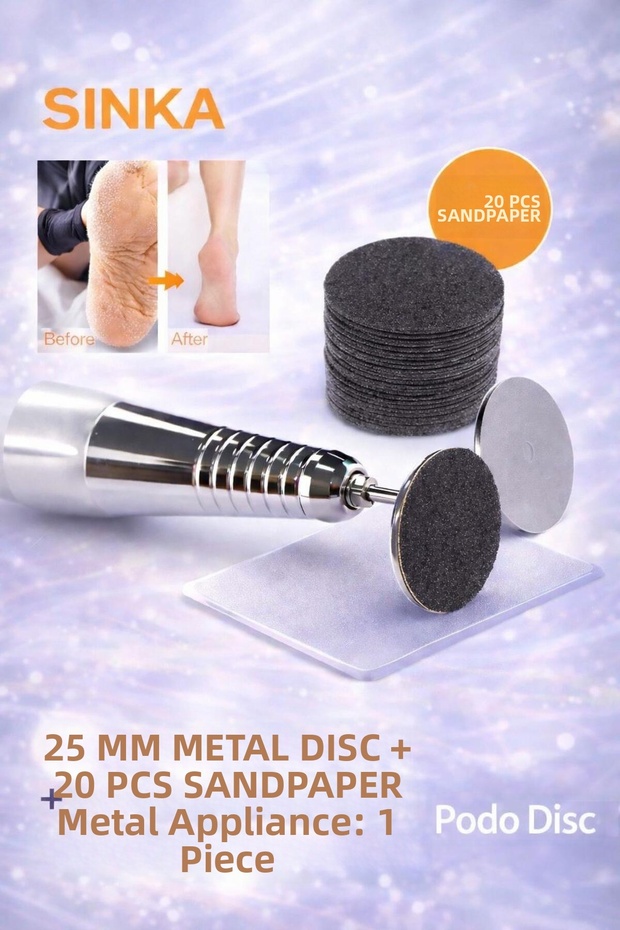 Pododisk 25 mm Metal Disk + 20 Pieces Sandpaper Pedicure Heel Nail Set