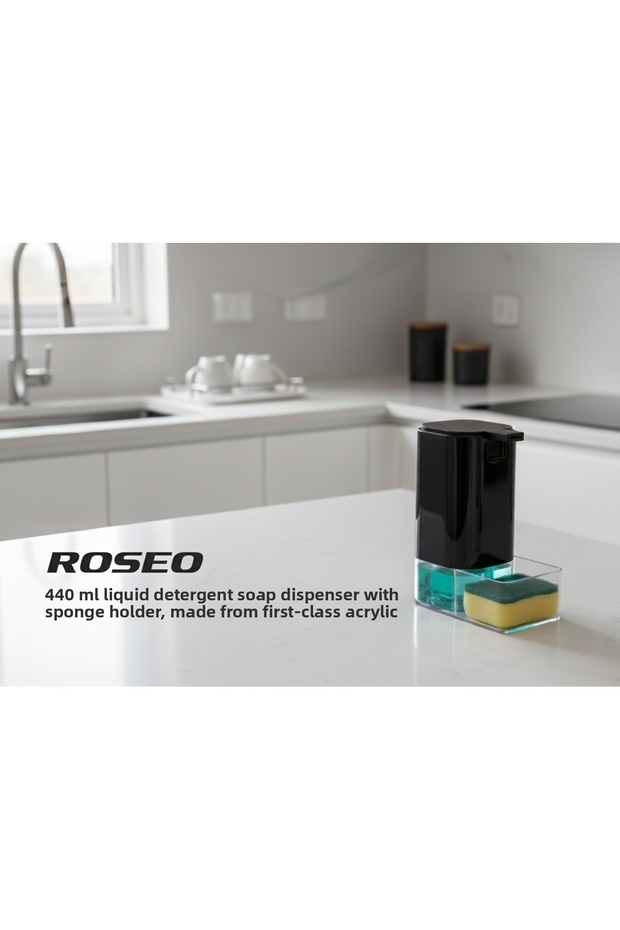 Roseo Liquid Soap Dispenser Detergent Dispenser with Sponge Chamber 440 ml Acrylic