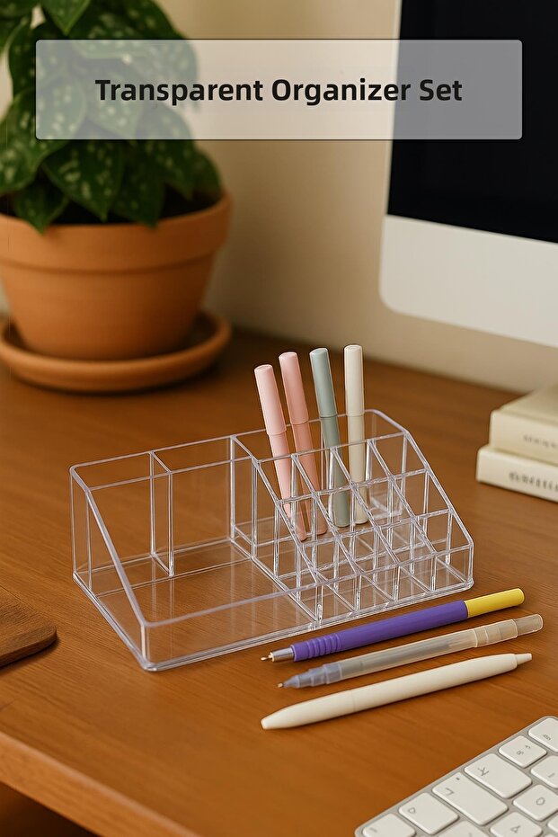 Tabletop Pen Organizer Pen Holder 22 cm Transparent