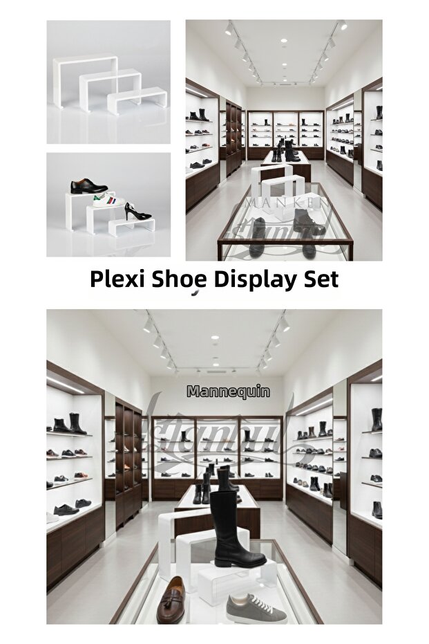 3 Pieces Plexi White Cascade Shoe Rack & Shoe Display Stand & Organizer Shelf