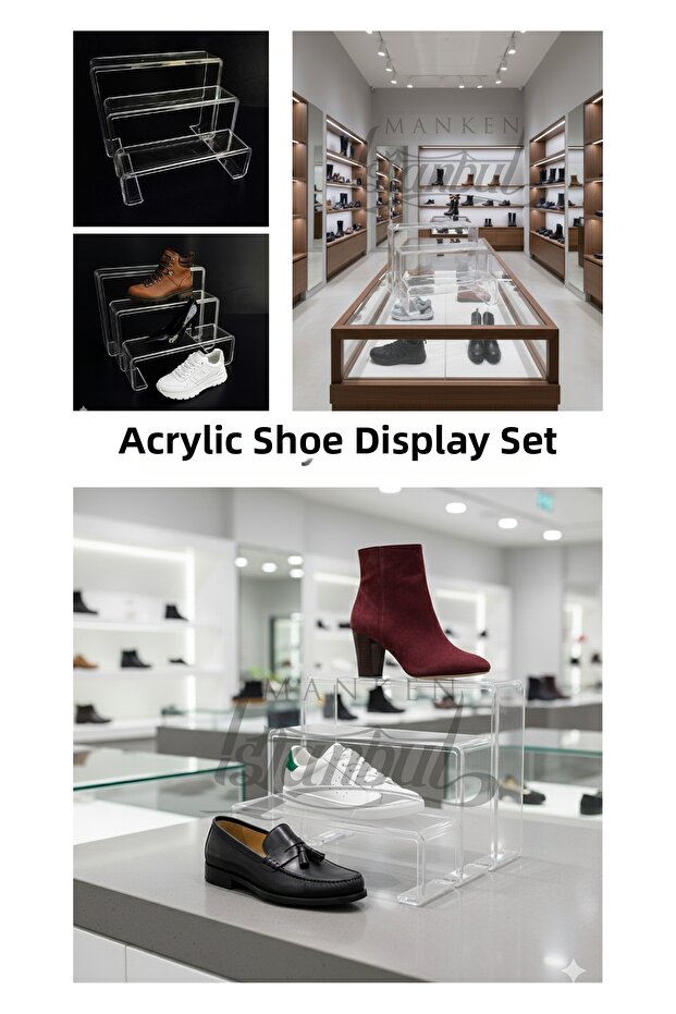 6 Pieces Plexi Transparent Stepped Shoe Rack Shoe Display Stand