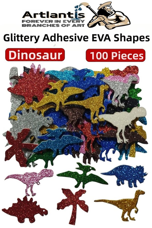 Shaped Glitter Eva Adhesive Dinosaur 100 Pieces 1 Pack Self-Adhesive Glitter Eva Sticker before School