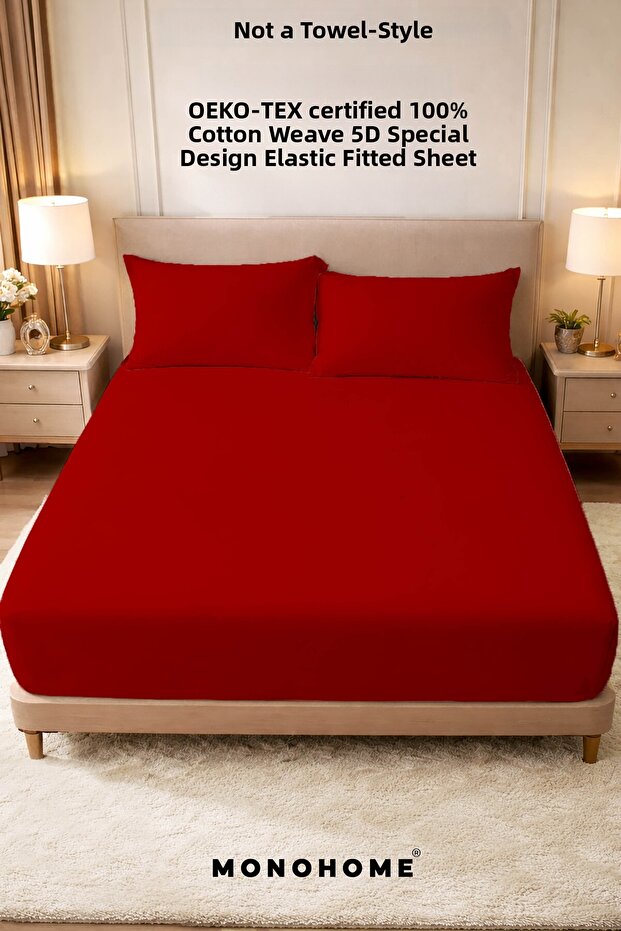 Elastic Fitted Sheet 100% Cotton Oeko-Tex ® Certified (Made from Duvet Cover Fabric) 57 Tel Kırmızı
