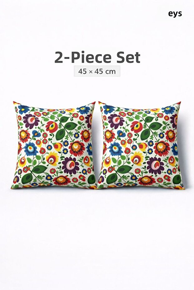 Digital Printed Double-Sided Cotton Throw Pillow Cover – Hidden Zipper, Lined (45×45 cm) Set of 2