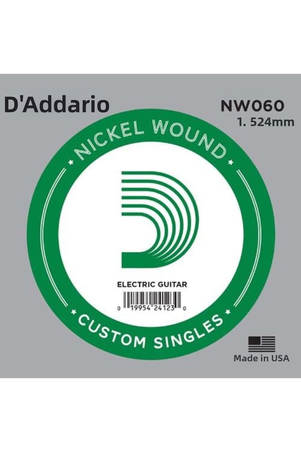 D'Addario Nw060 Nickel Wound Electric and Acoustic Guitar Single String - .060 (Accessory) | Bariton and Drop