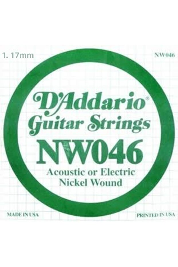 D'Addario Nw046 Nickel Wound Electric and Acoustic Guitar Single String - .046 (Accessory) | Standard E (Kalı