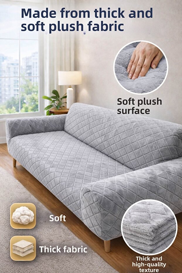 Extra Soft Welsoft Fleece Elastic 3-Seater Sofa Cover | Non-Slip, Stretchy and Washable Sofa Cover