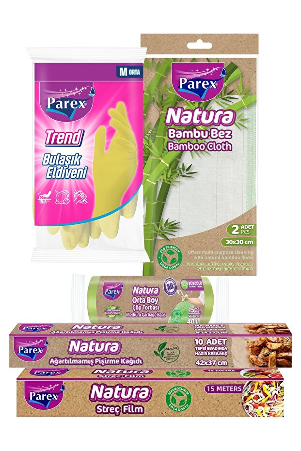 Pack of Baking Paper, Cling Film, Garbage Bag, Bamboo Cloth and Dishwashing Gloves