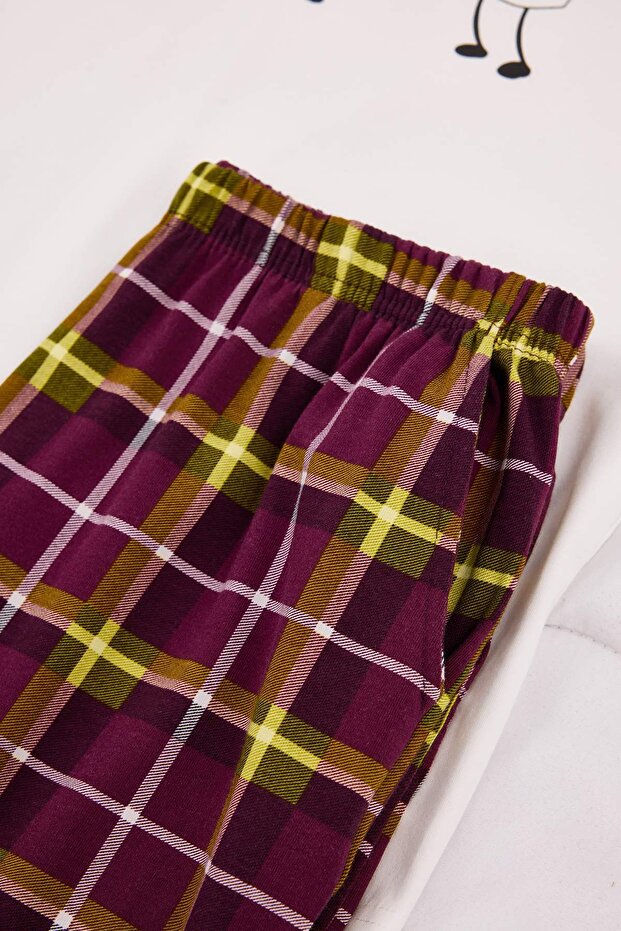 Beyaz Regular Kesim Kısa Kollu Pamuklu Ekose Breakfast Baskılı Pijama Takımı TMNSS26PT00006 - 5
