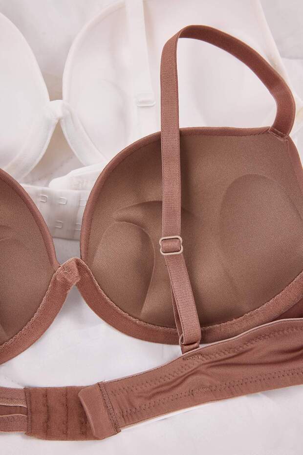 Kahverengi-Bej 2'li Paket Micro Push Up T-Shirt Bra Örme Sütyen THMAW26SU00008 - 5