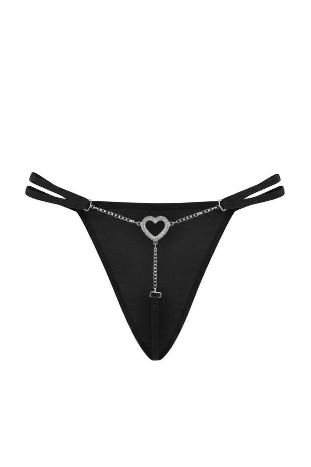 Siyah-Kırmızı 2'li Micro Kalp Aksesuar Detaylı String Külot THMSS26KU00006 - 13