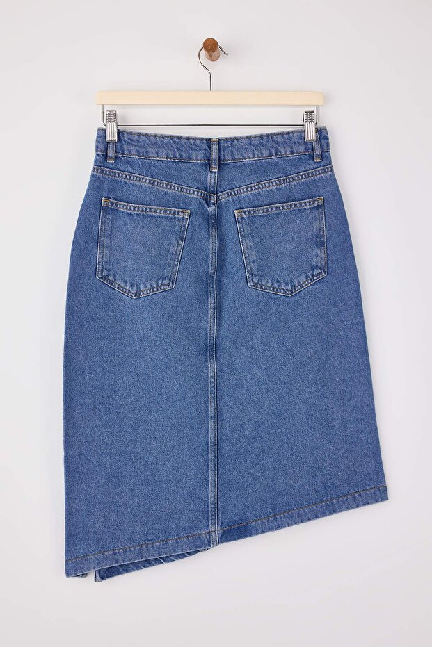 Mavi More Sustainable Yırtmaçlı Asimetrik Midi %100 Pamuk Denim Etek TWOSS26ET00006 - 6