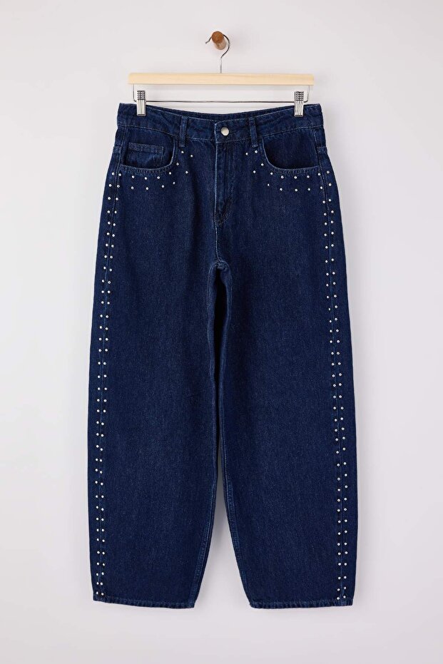 Mavi DÖKÜMLÜ Aksesuar Detaylı Normal Bel %100 Pamuk Barrel Jeans TWOSS26JE00025 - 5