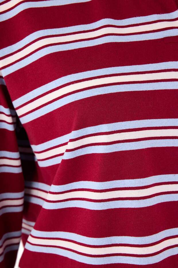 Bordo Çizgili Oversize Büyük Beden T-shirt TBBSS26BF00001 - 6